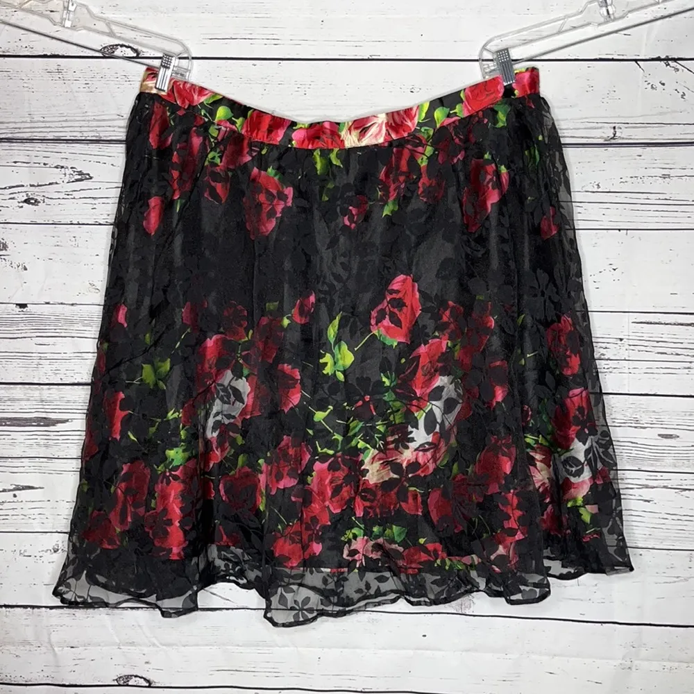 ModCloth Size 3X Floral Print - Black Lace Overlay A-Line Skirt - Image 3