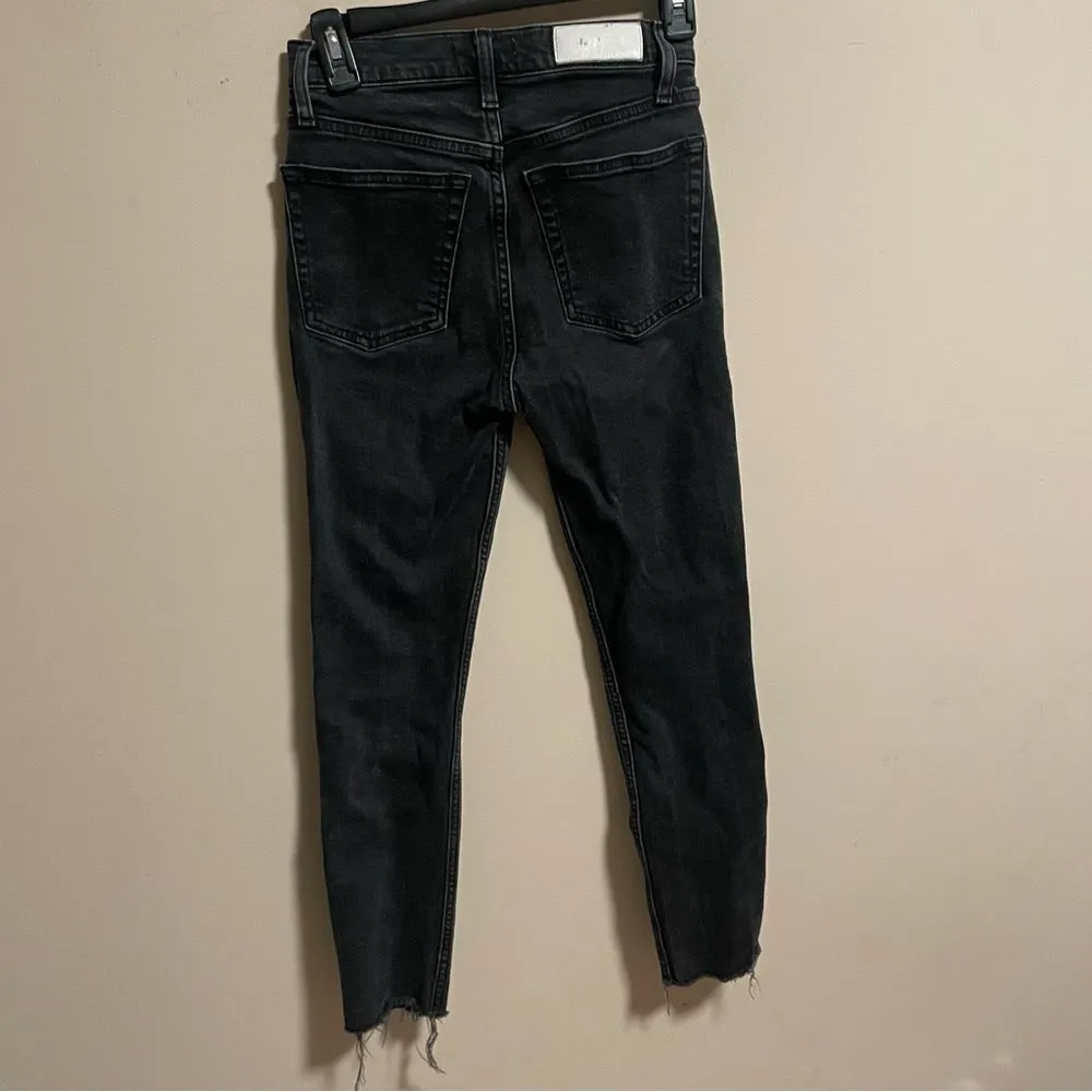 Re/Done Originals High Rise Ankle Faded Black Jeans Raw Hem Button Fly- Size 25 - Image 11