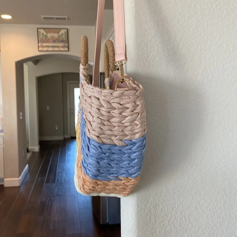 Grossi woven shoulder straw handbag summer vacation beach bohemian pastel - Image 5