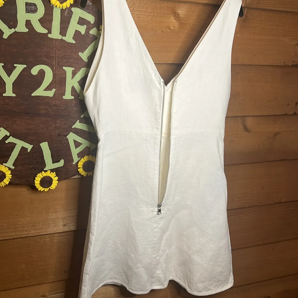 Alexis Fosetta White Linen Dress Bridal Bride Asymmetrical Midi Zip Designer - Image 10