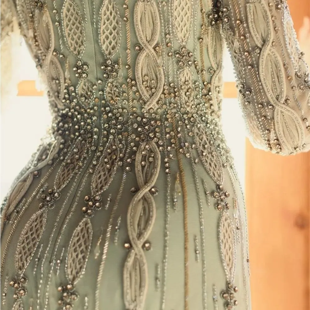 MAC DUGGAL 10077 Green Embellished Mesh Long Sleeve A Line Gown - Image 6