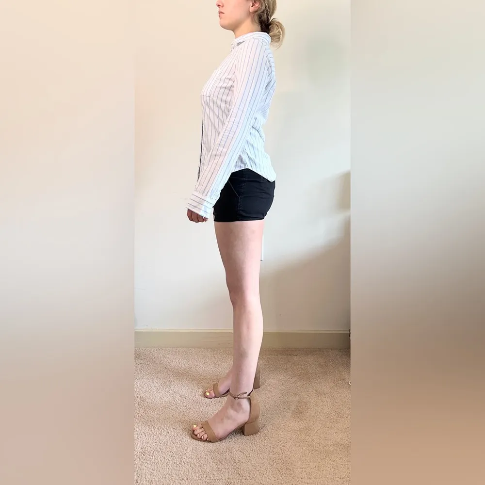 Vintage Y2K  Striped Linen Button Up Shirt - White/Blue - S - Image 5