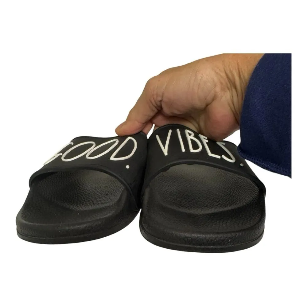 Rae‎ Dunn Good Vibes Black Slide Sandals Casual Summer Pool Beach Slides - Image 8