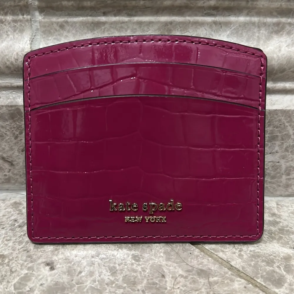 Kate Spade Sylvia Croc-Embossed Cardholder Berry Blitz - Image 3