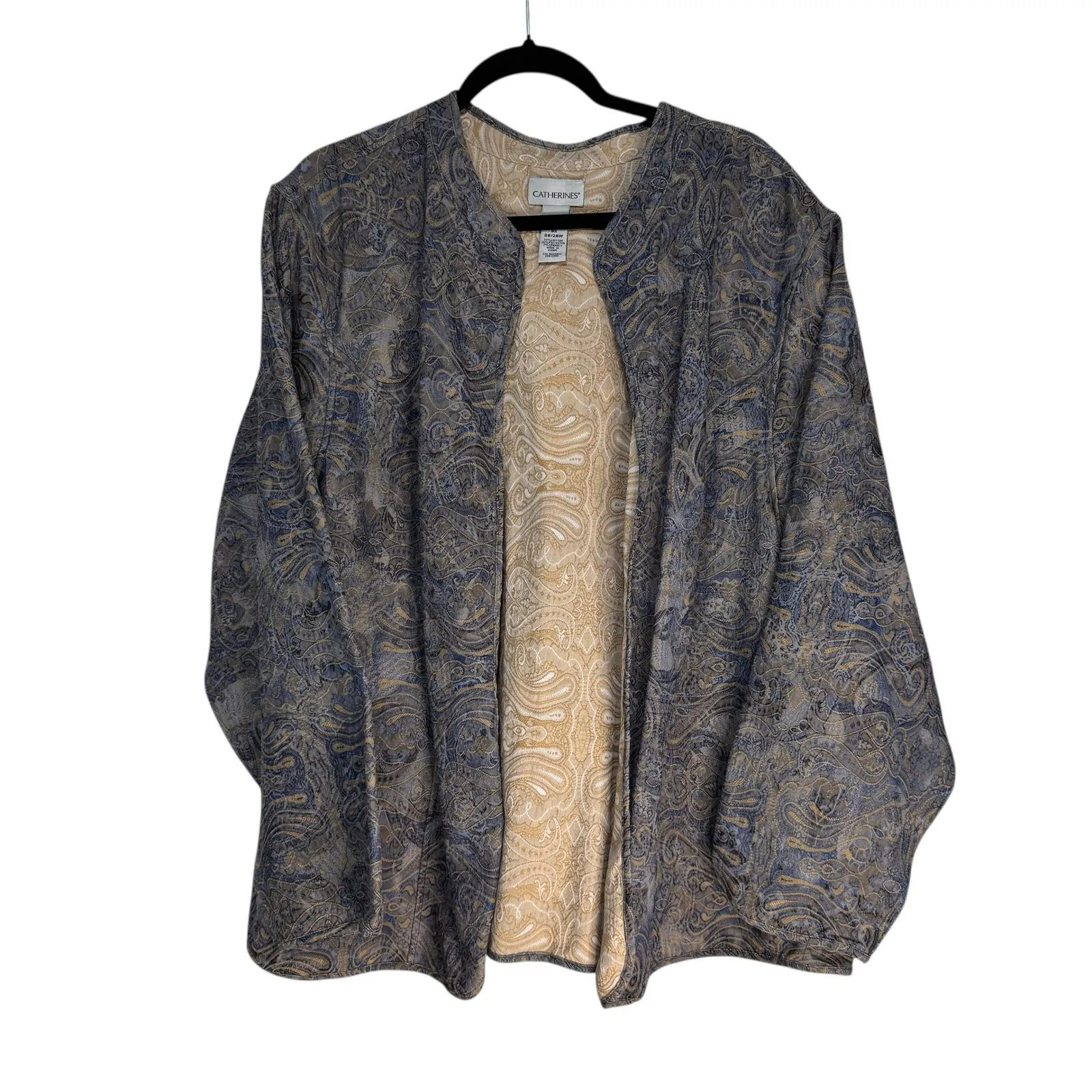 Catherines Paisley Open Front Embroidered Reversible Jacket 3X Blue Gold Lined - Image 8