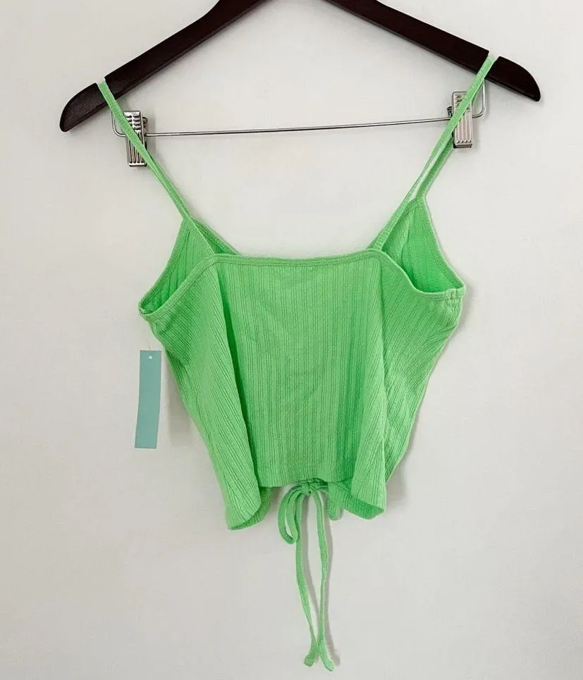 Abound NWT  Neon/ Lime Green Drawstring Cinched V-neck Front Tank Top Size XS - Image 4
