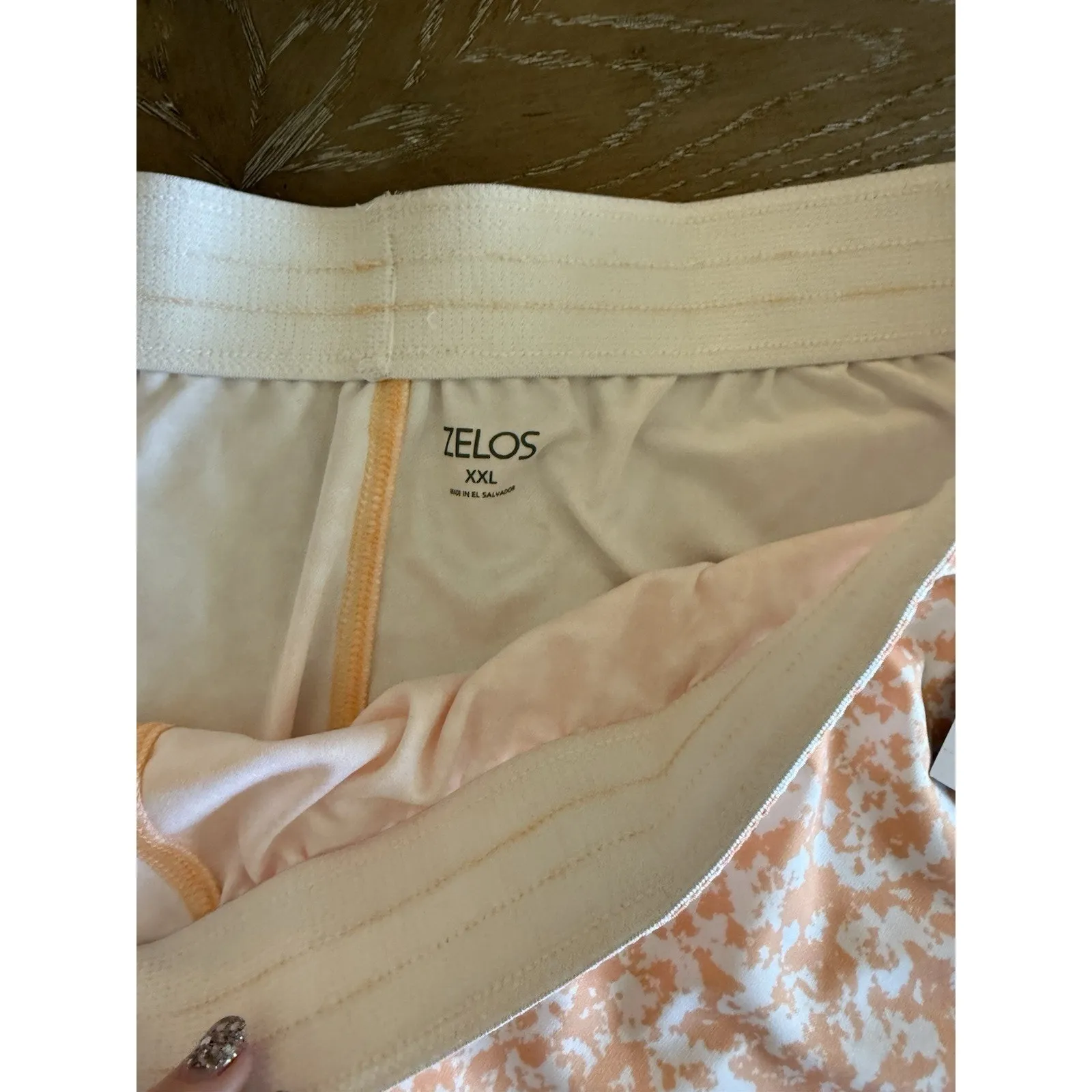 Zelos women's running shorts in an orange and white print with white trim XXL - Image 4