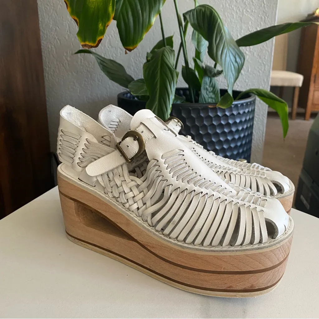 Jeffrey Campbell Free People Gemma Hurache white woven leather platform sandal 7 - Image 4