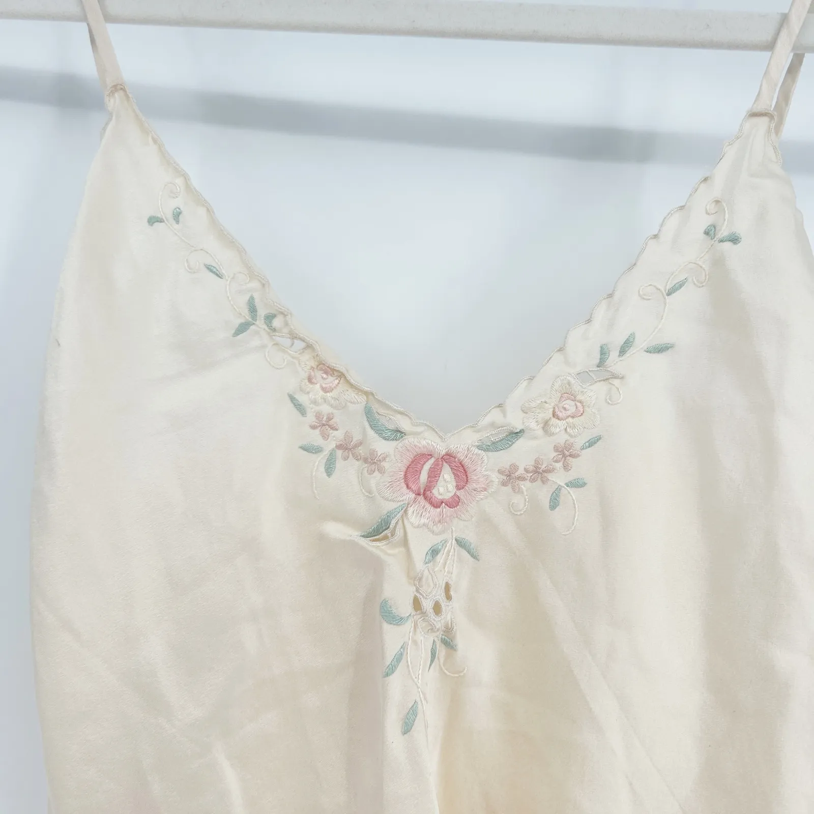 Silk Mirage Vintage Fairycore Silk Teddy Lingerie Bodysuit Embroidery Floral Tan Size XS - Image 2