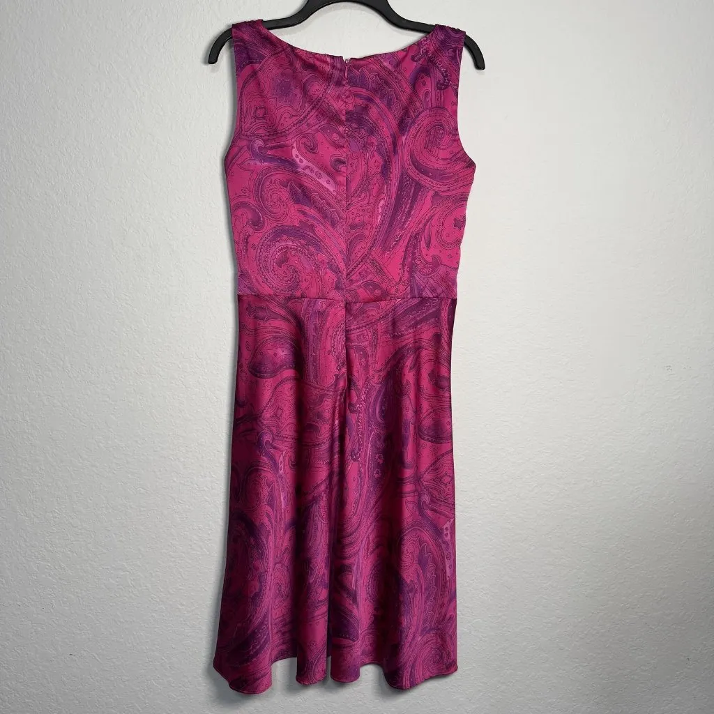 Ralph Lauren Dress Size 10 Pink Fuchsia Paisley‎ Sleeveless A-Line Surplice Midi - Image 5