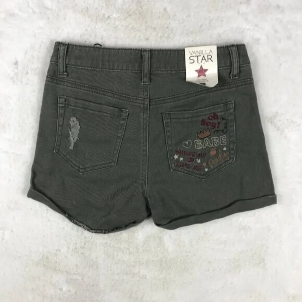 VANILLA STAR Embroidered BABE Jean Shorts NWT 11 - Image 3