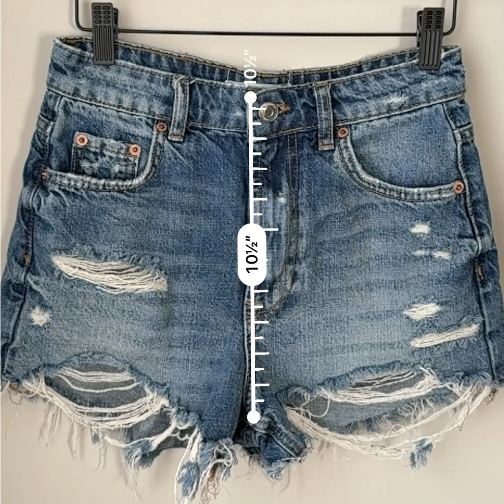 Zara Distressed High Waist Shorty Cut Off Shorts - Image 7