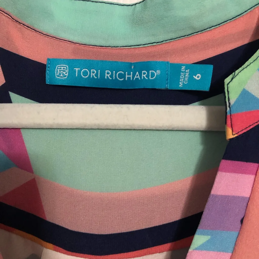 Tori Richard colorful geometric silk dress women’s size 6 discoteca‎ Alecia - Image 6