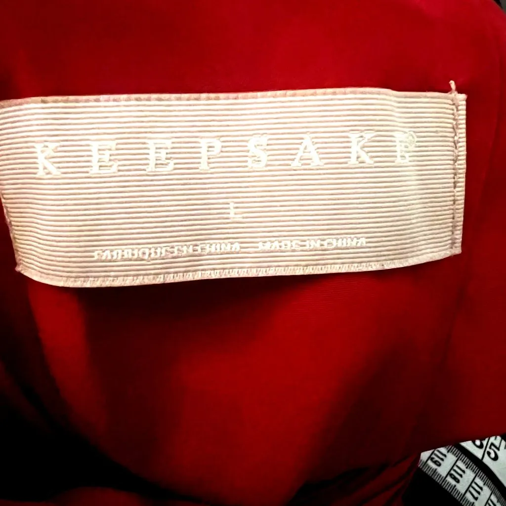 Keepsake the Label Skylines Red Pleated Chiffon Dress L Keyhole Wrap Cocktail Size L - Image 9