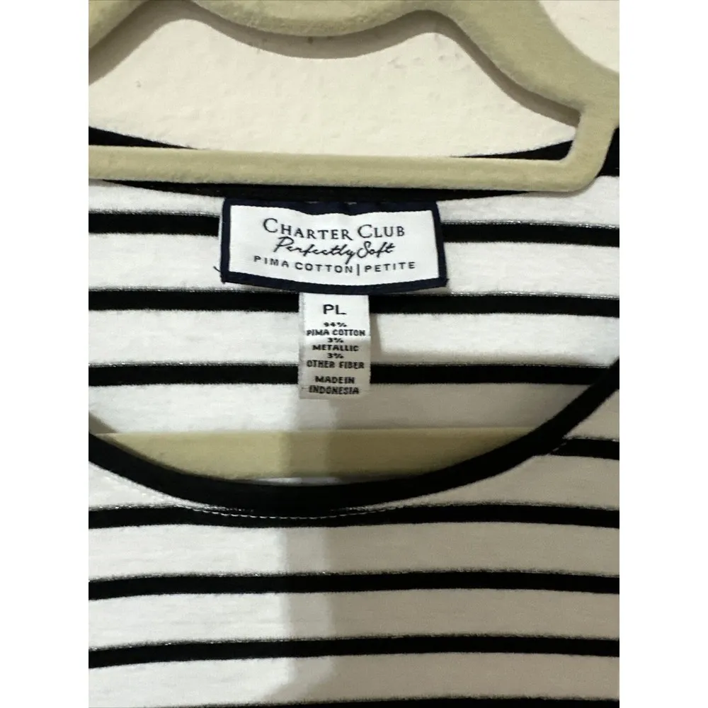 Charter Club Womens Top Sz L Stripped 3/4 Sleeve Round Neck Perfectly Soft Pima - Image 3