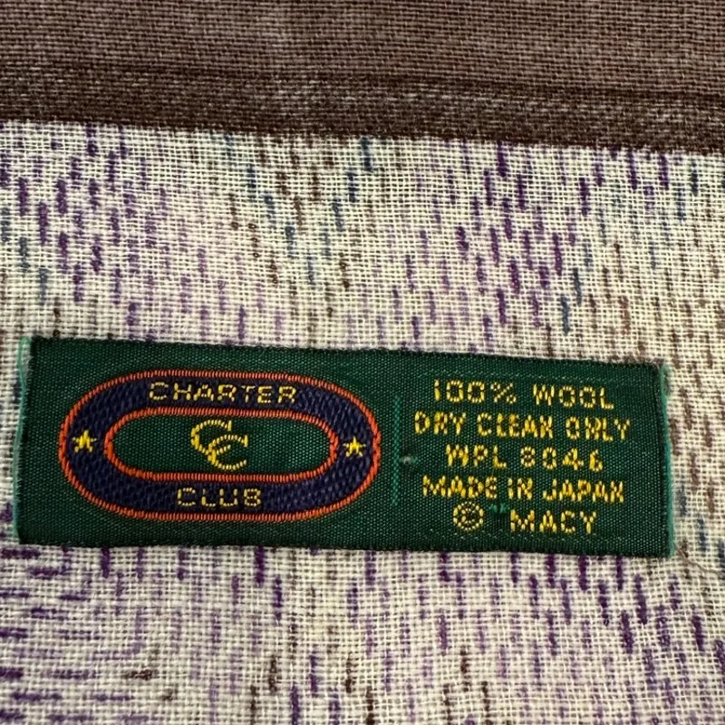 Charter Club 100% Wool Floral Print Square Scarf Fringe Edge Trim Brown - Image 4