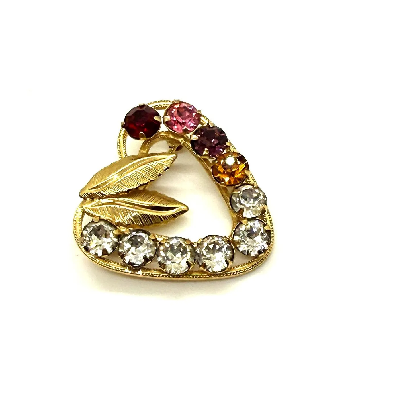 VTG Carla Signed 12K Gold Filled Multi‑Color Rhinestone Heart Brooch - Image 2