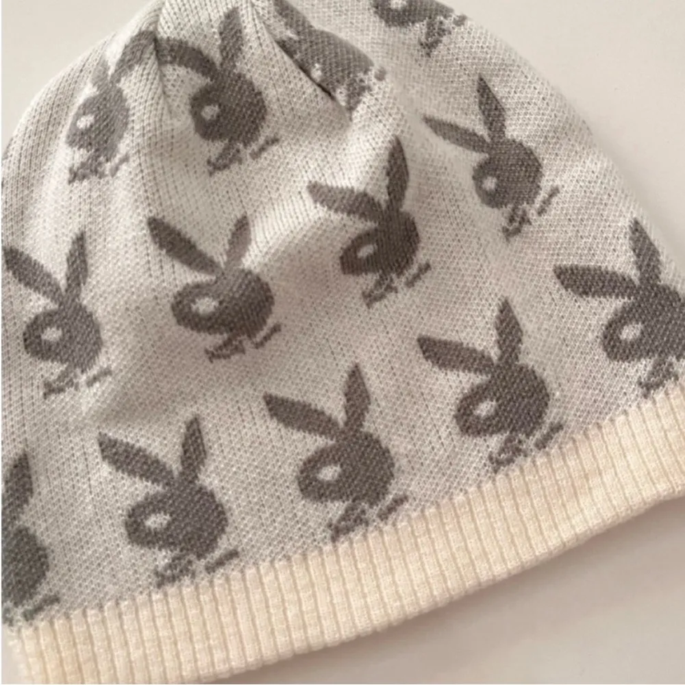 Playboy 90s Monogram Bunny All Over Beanie Cream White Winter - Image 4