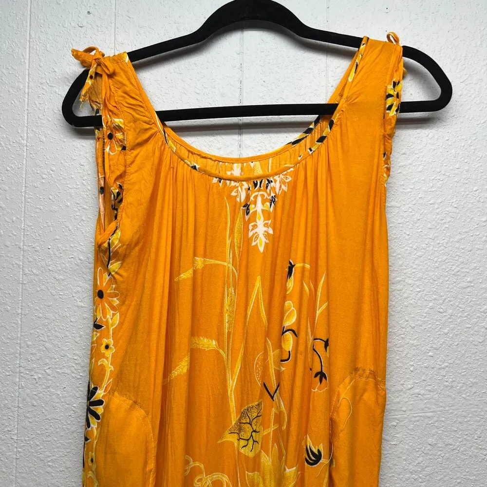 Womens Floral Gardencore Cottagecore Festival Vacation Cruise Beach Sun Dress M Yellow Size M - Image 2