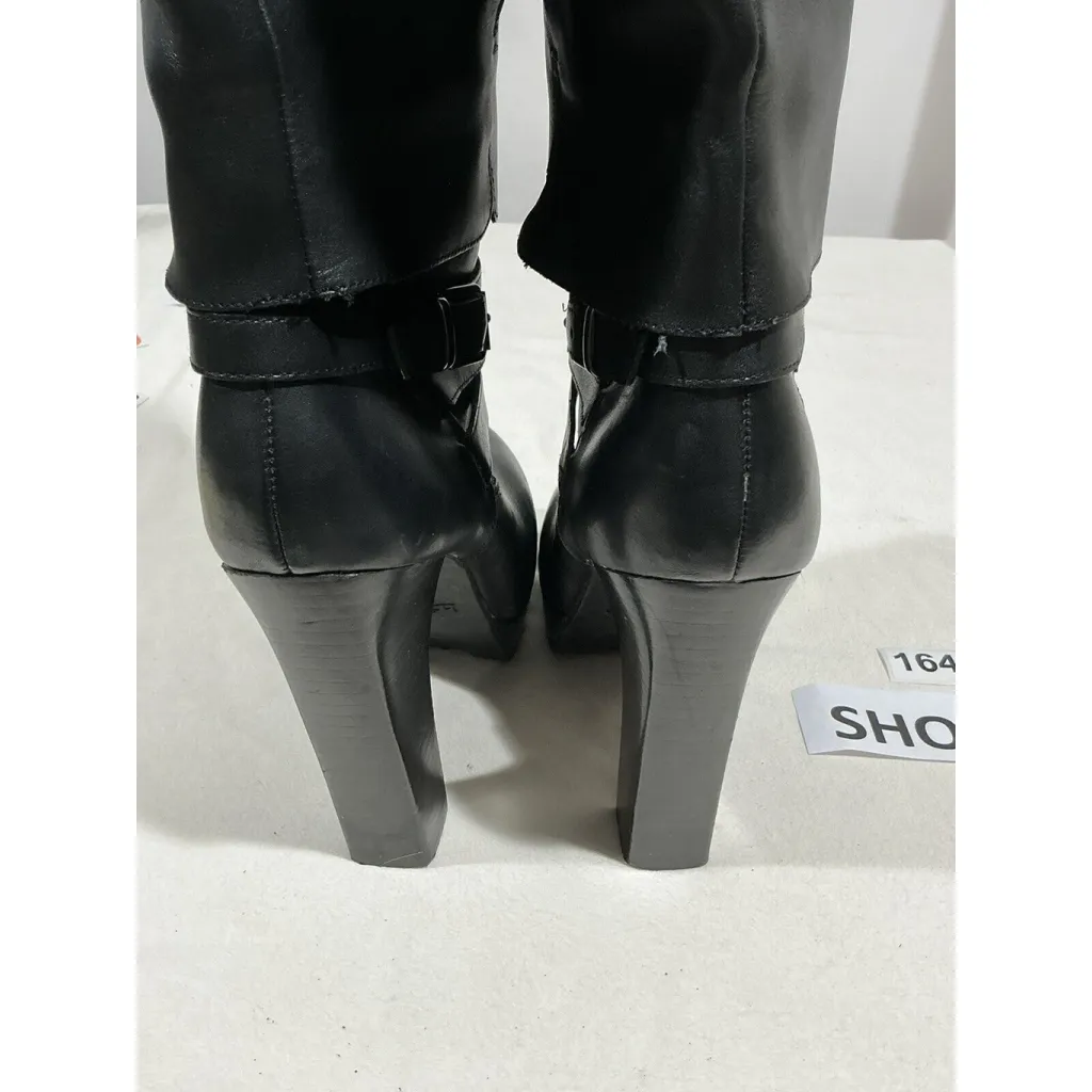 Woman’s Hinge Leather Tall Platform Strappy Boots 9.5 M Black - Image 6