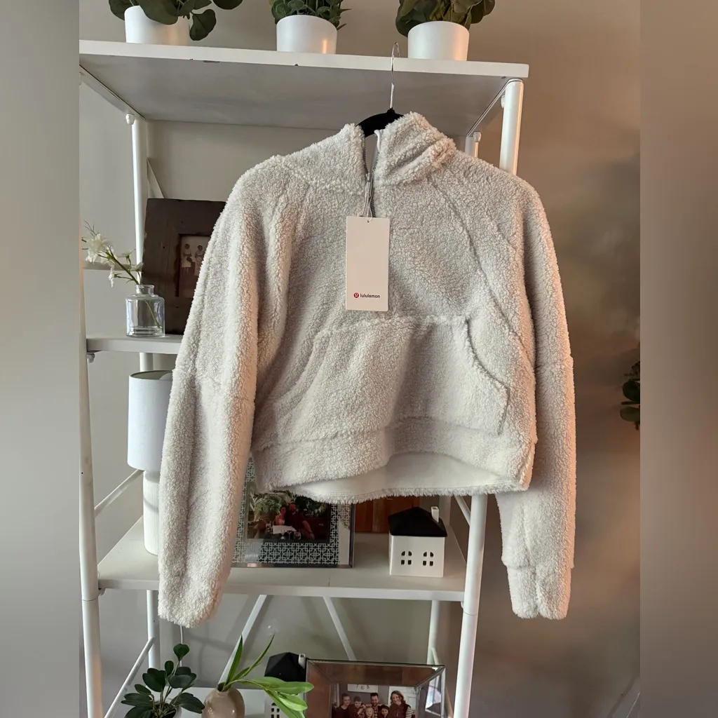 NWT lululemon Scuba oversized half-zip fleece hoodie, color Bone, XS/S. - Image 2