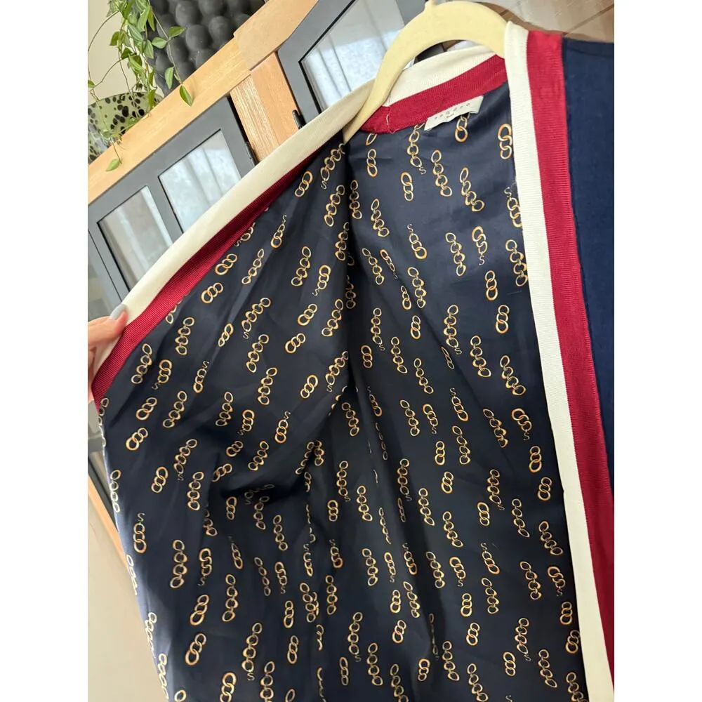 SANDRO paris cardigan aNouchica striped-trim woven sweater collegiate coat navy - Image 4