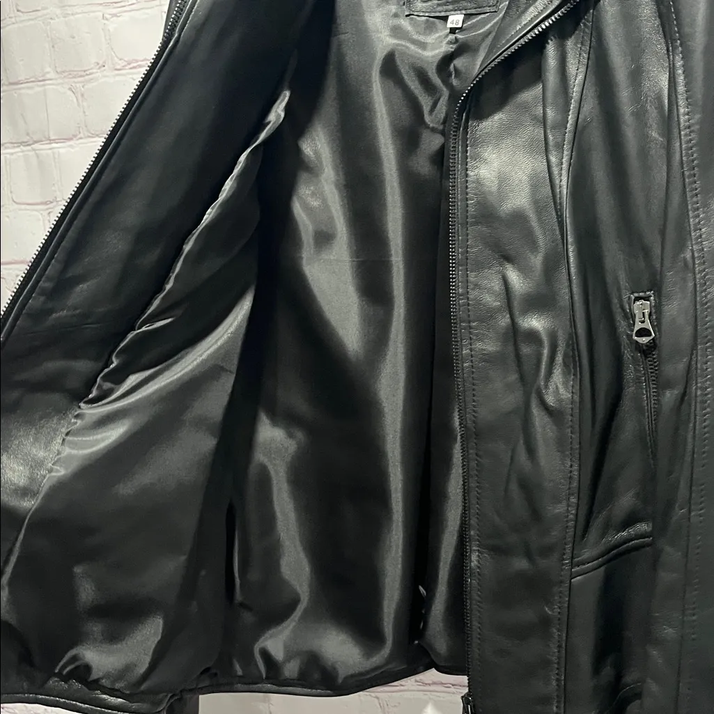 Italian Womans Black Leather‎ Zip Up Jacket Made by CURGÈ size L EU 48 NWT W15 Size L - Image 6