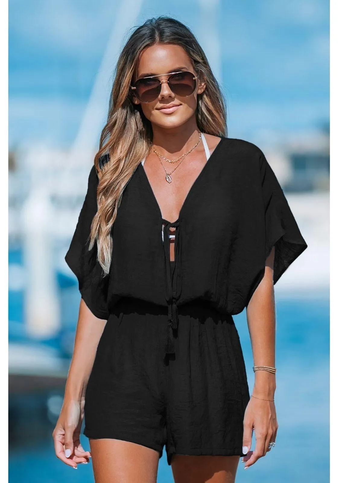 NWT Cupshe Underwired 2 Piece Bathing Suit & Tassel Tie Cover-Up Romper Bundle M - Image 3