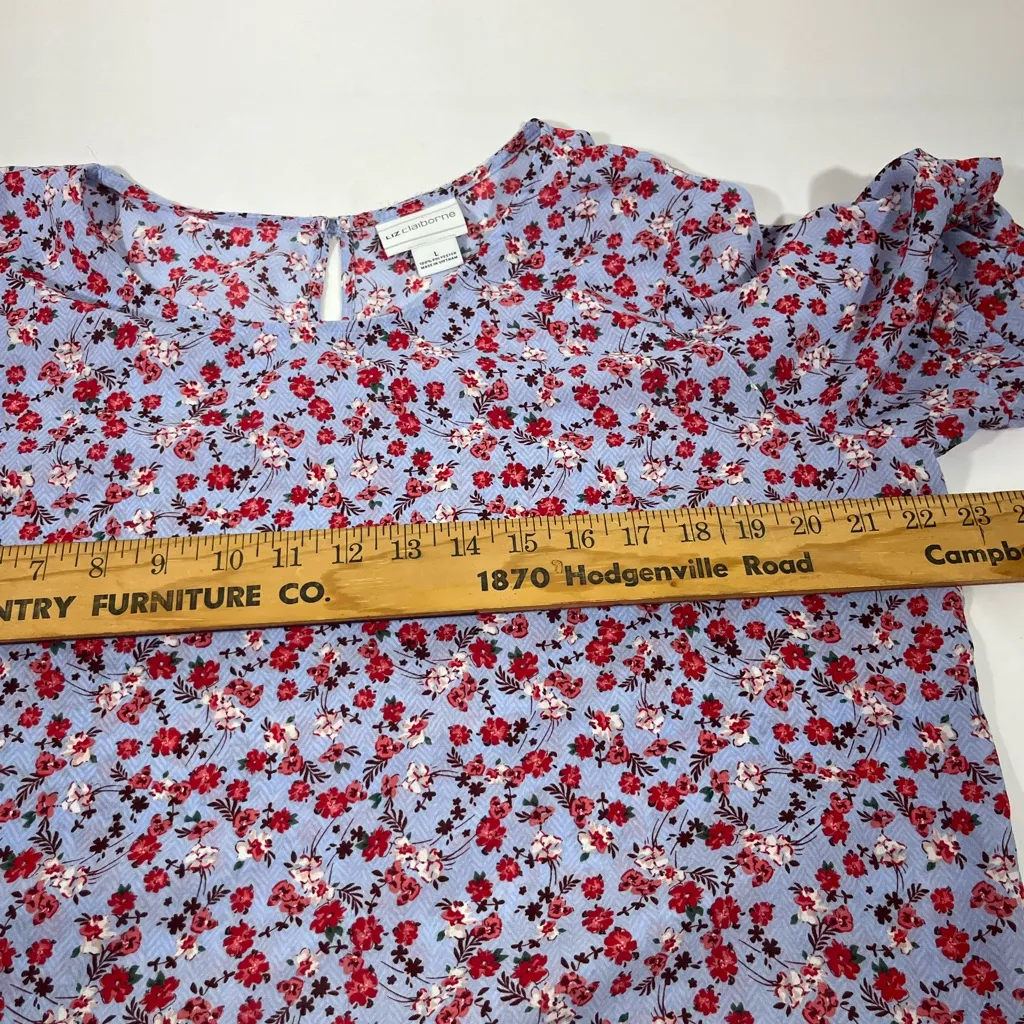 Liz Claiborne Floral Blouse with Ruffled Bell Sleeves Women LG Multicolored‎ - Image 7