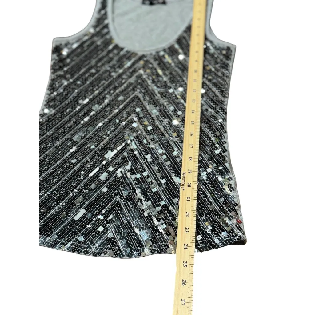 Chances Sequin Tank Top Womens L Silver Racerback Classy Travel Night Life Bling Size L - Image 6