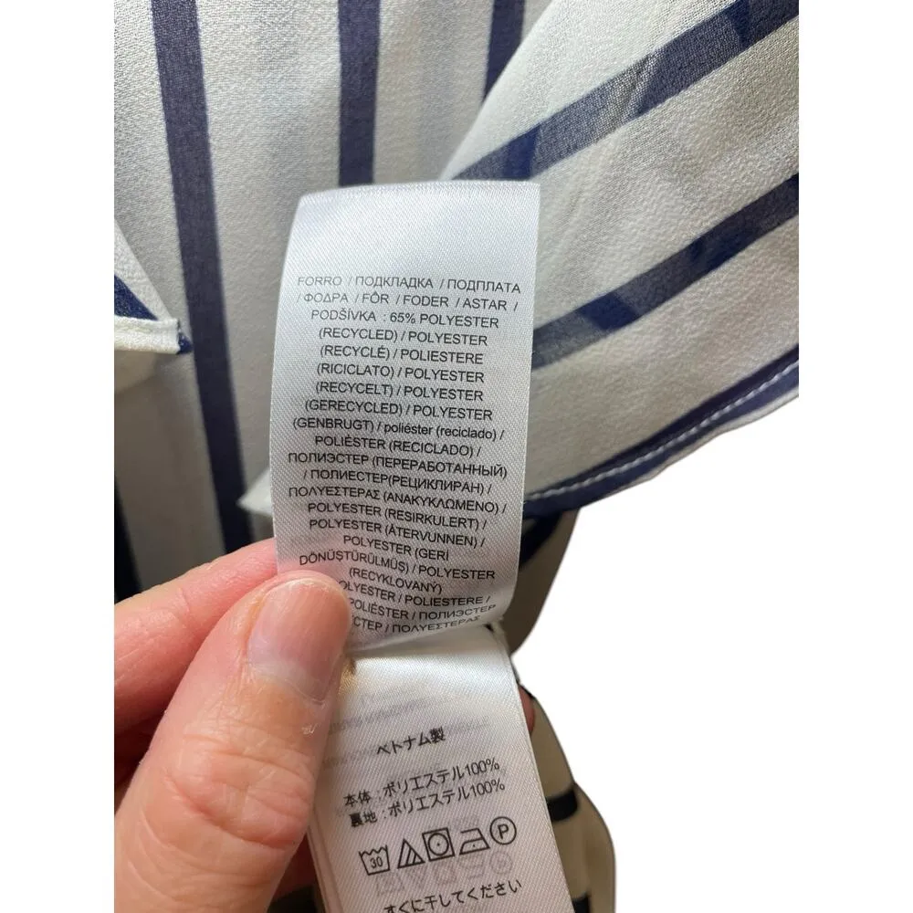 Ralph Lauren Black Lable Women XS Blouse Striped Ruffle-Trim Chiffon Black White - Image 9