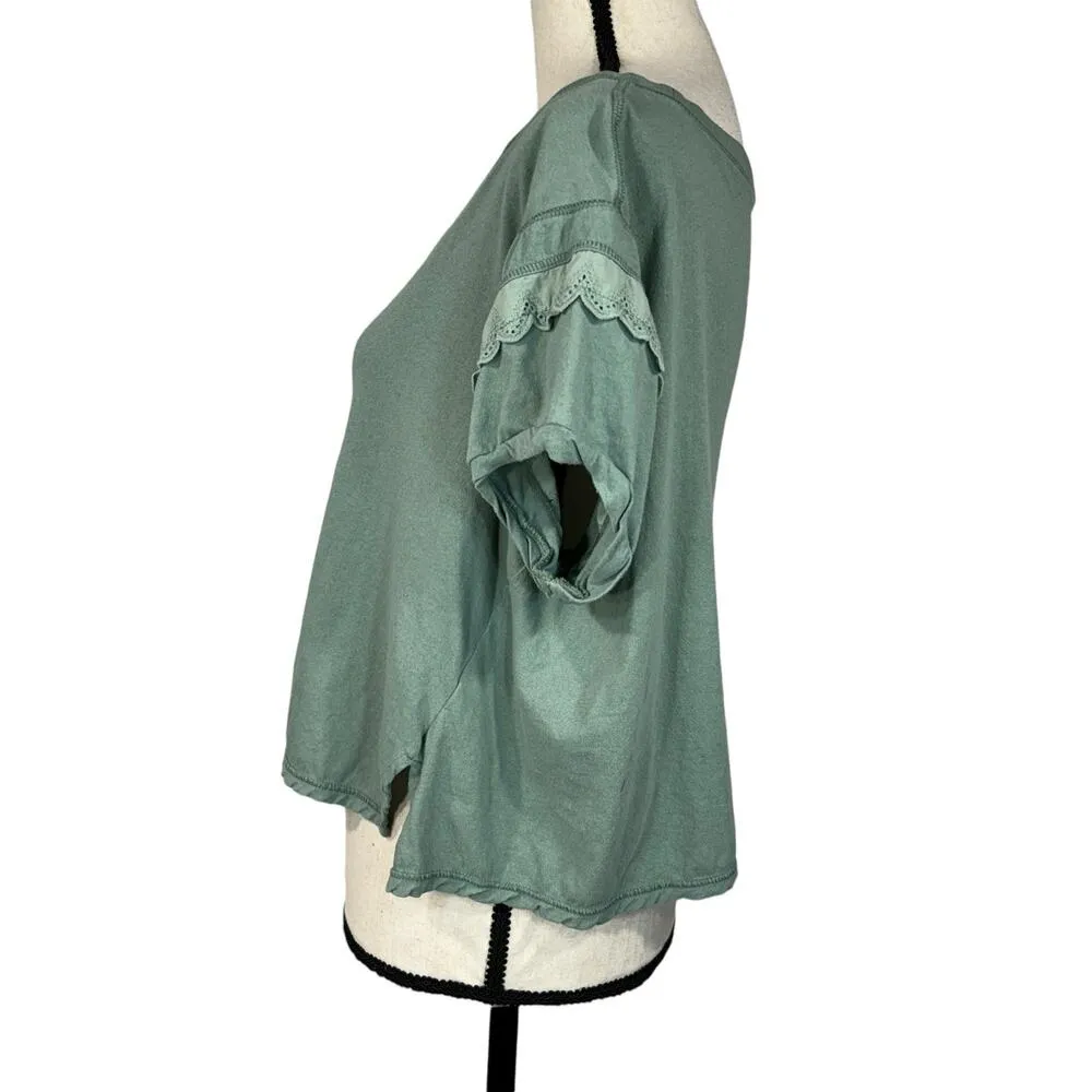 Free People Intimately Small Crop Top Cap Sleeve Ruffle Scoop Neck Stretch Green - Image 6