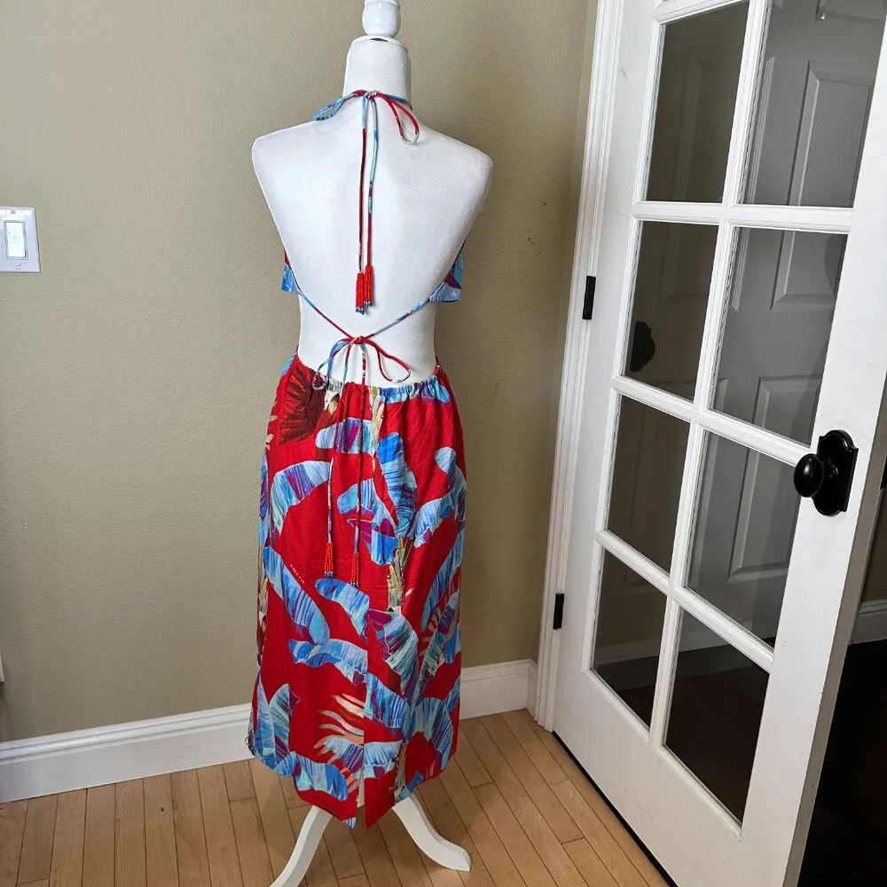 FARM RIO Sweet Jungle Frond Cut Out Halter Linen Midi Dress Size XL - Image 9