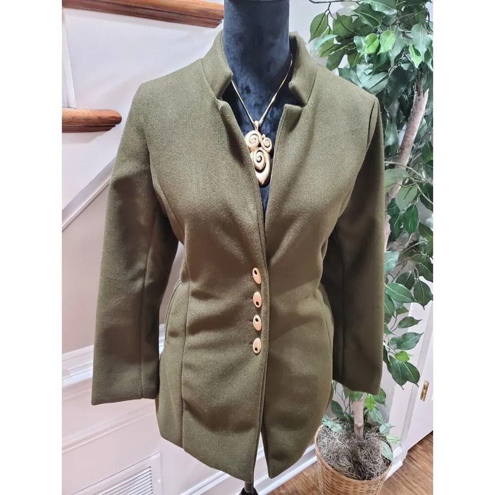 Green Women's Solid Long Sleeve Single Breasted Fitted Casual Coat Size Large - Image 10