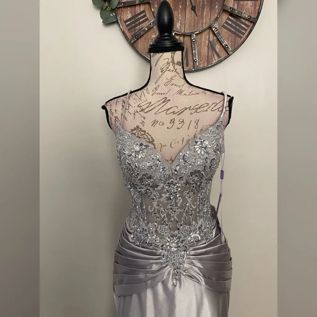 Sparkly crystal corset silver prom dress, formal dress or evening gown - Image 2