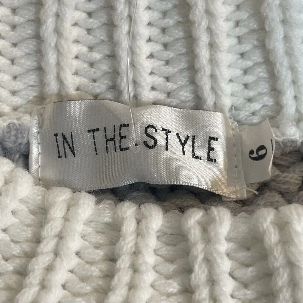 In The Style Womens Sweater Size 6 Chunky Knit Striped Gray White Round Neck - Image 7