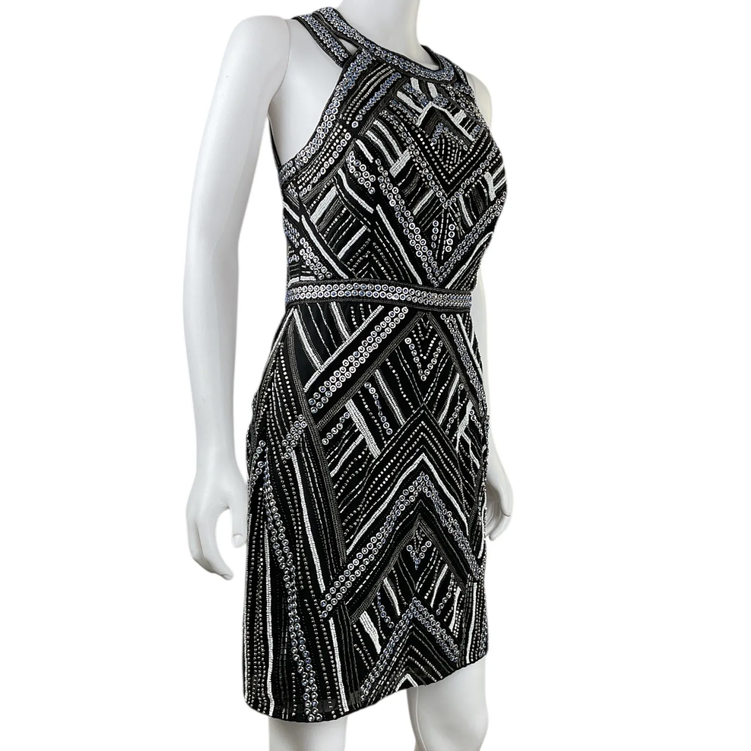 Parker Black Beaded Geometric Halter Neck Sheath Dress Women's Size small - Image 4
