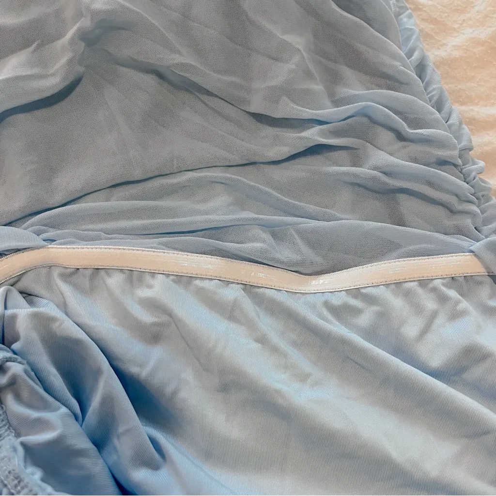 pretty garden light blue ruched off the shoulder bodycon mini dress - Image 5