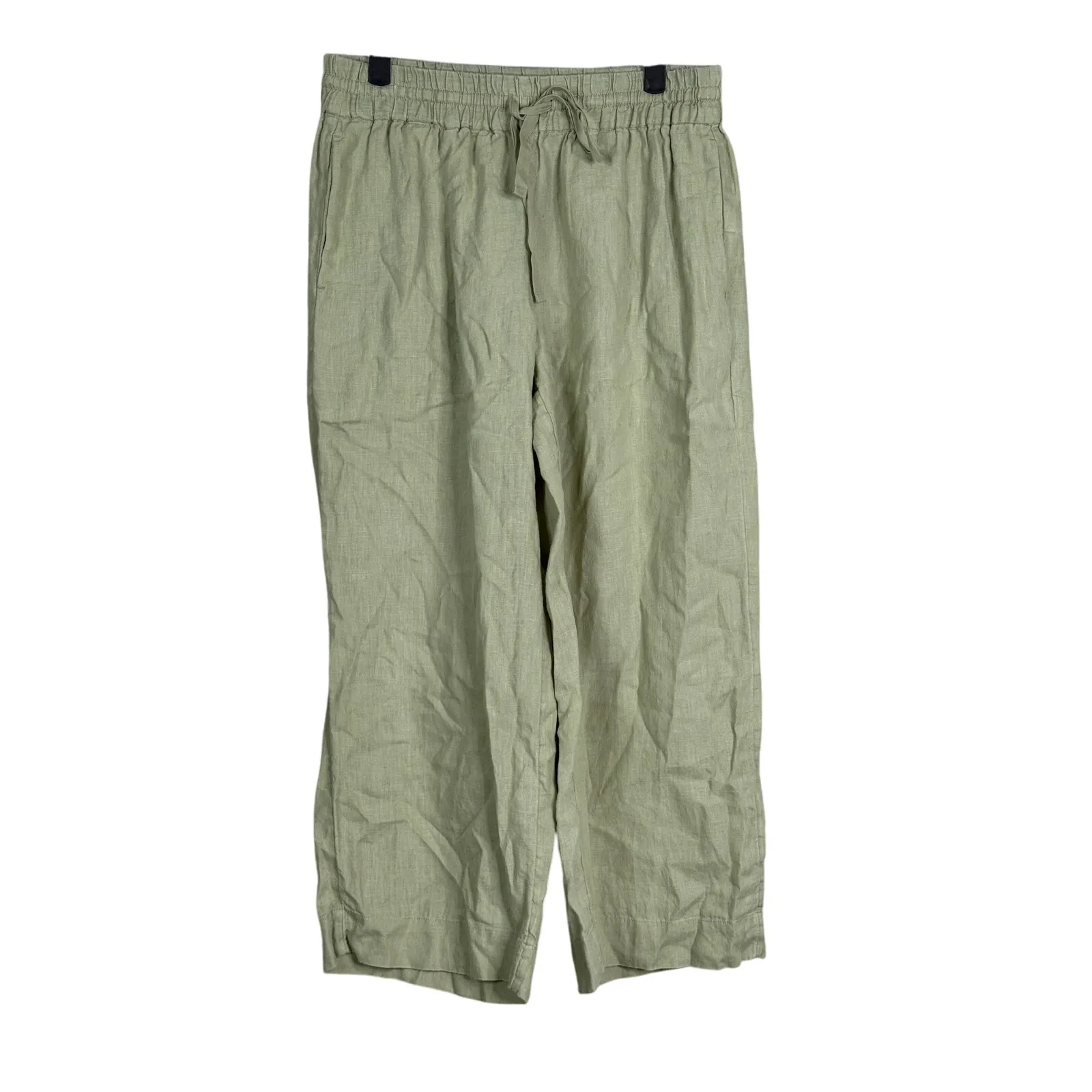 J. Crew Linen High Elastic Tie Drawstring Waist Straight Wide Leg Pant S Olive - Image 9