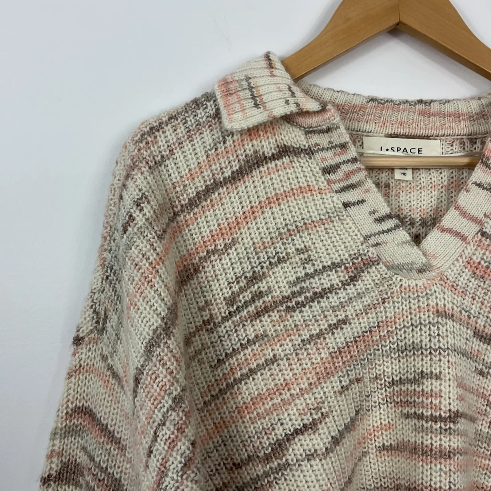 L Space Layla Solstice Space Dye Collared V Neck Sweater M - Image 2