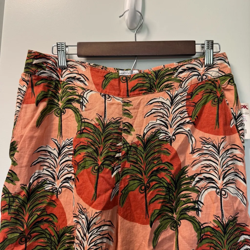 Nicole Miller 100% Linen Pants Tropical Coastal Cropped Wide Flare Pant L‎ - Image 3