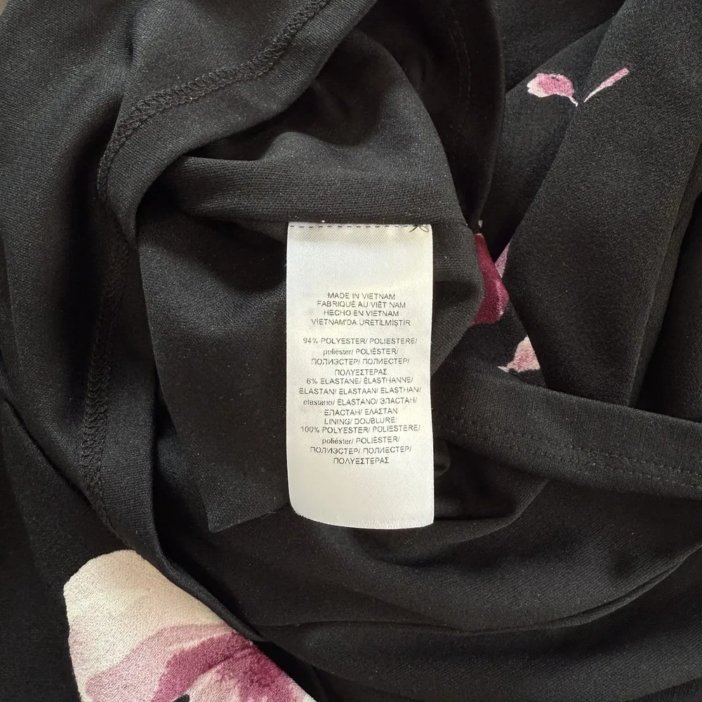 Ralph Lauren Pink Purple Floral Black 3/4 Bell Sleeve Stretch Crepe Dress Size 2 - Image 13