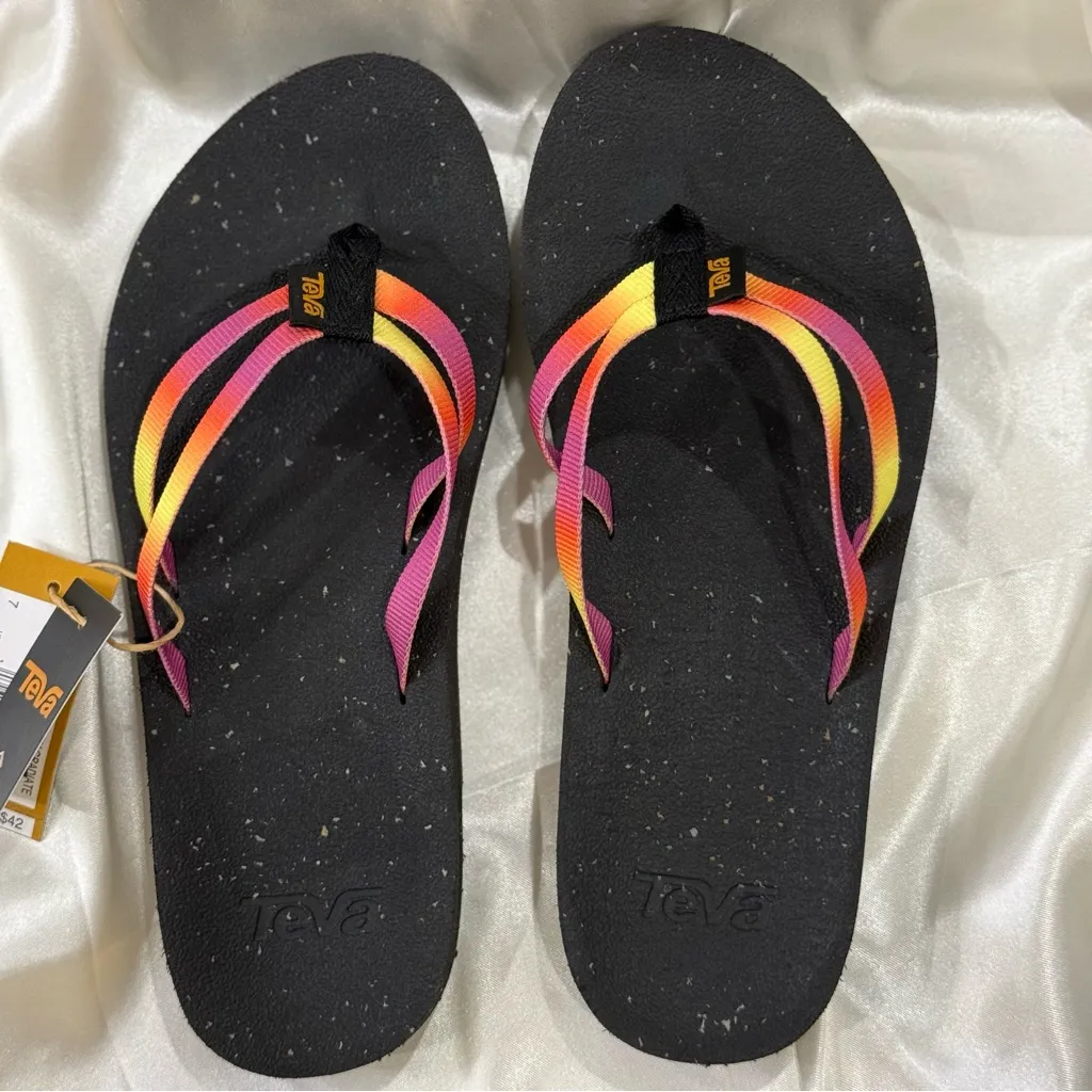 Teva Reflip Strappy Gradiate Sandal Thong Rainbow Flip Flop Black Size 7 New - Image 10
