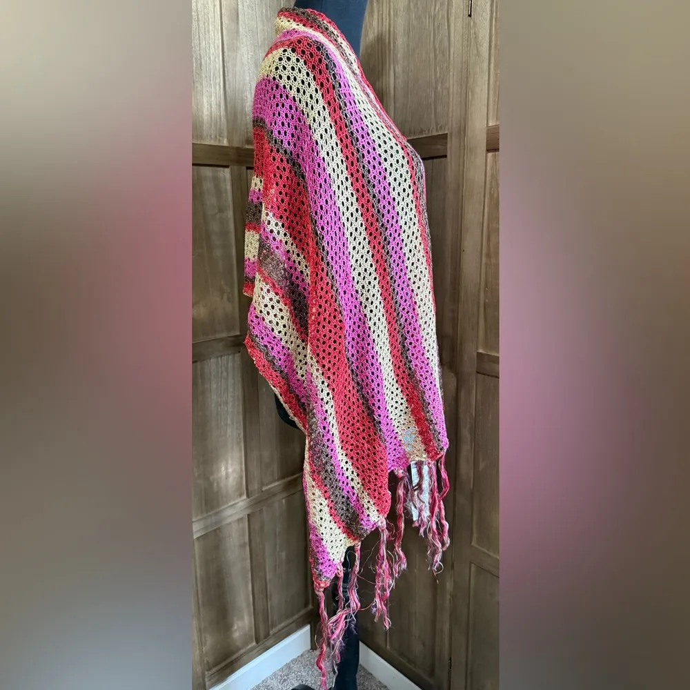 NWT Colorful Striped Crochet Shawl Pink Size undefined - Image 4