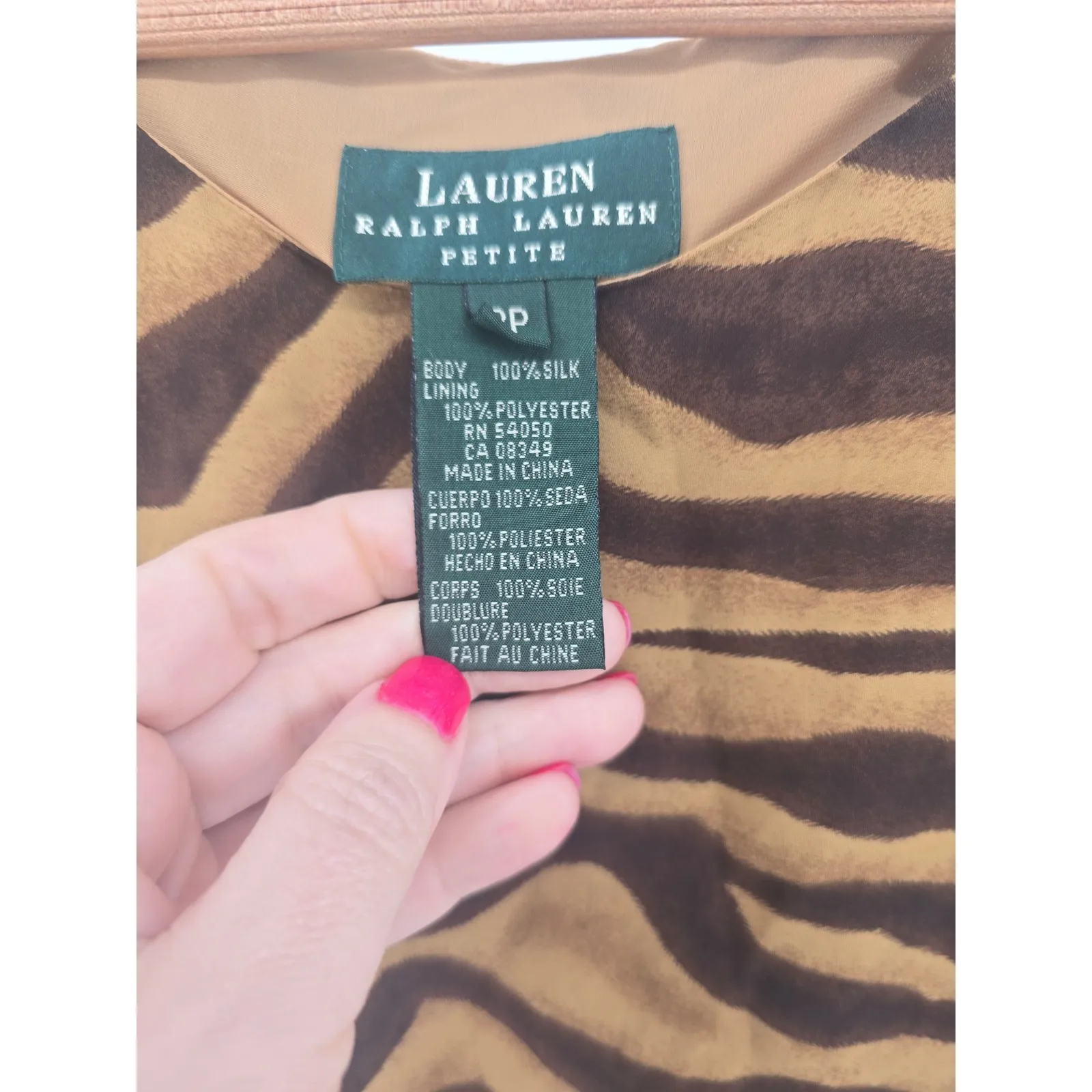 Lauren Ralph Lauren Petite Silk Zebra Print Sleeveless Top Size 8P - Image 2