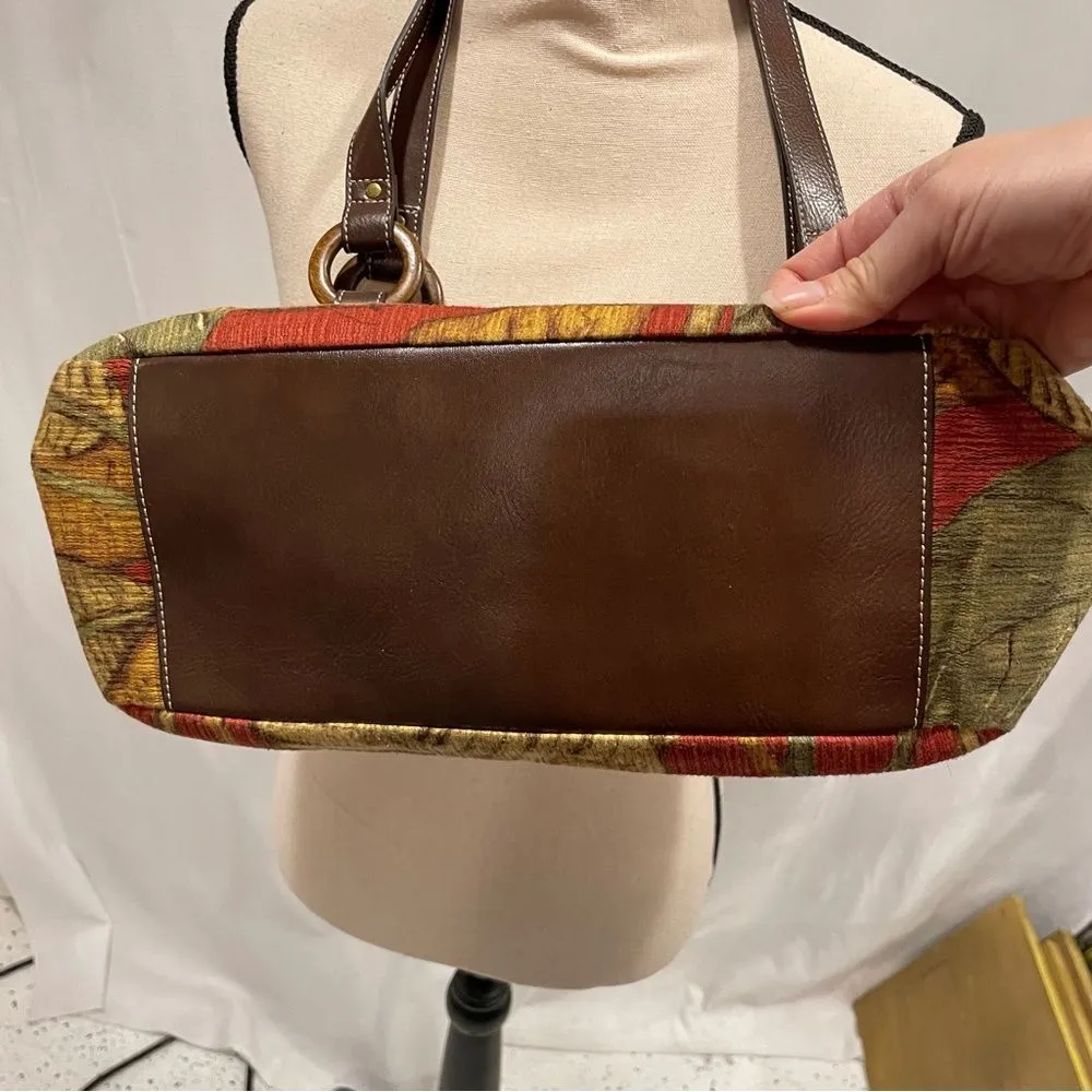 Y2K woven vegan leather leaves colors wood accents zip top Relic purse - Image 7