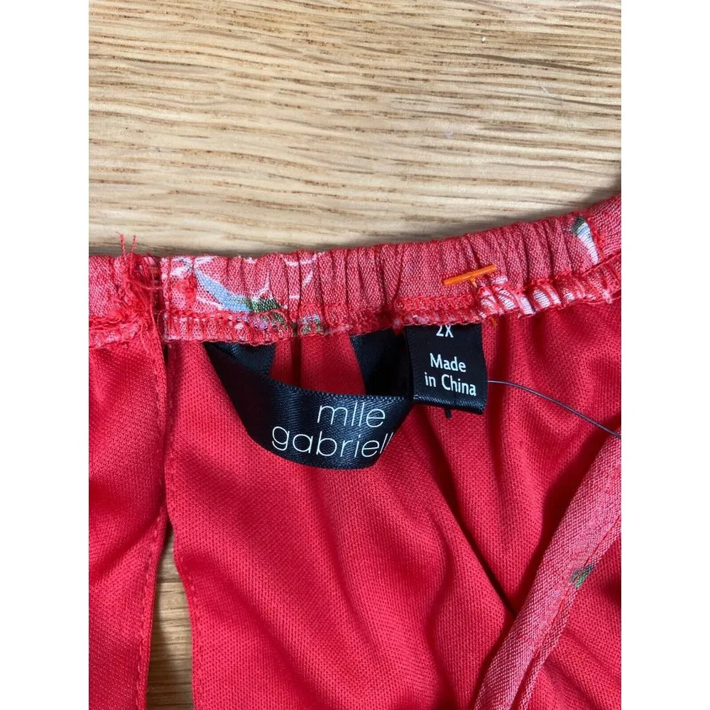 Mlle Gabrielle New  Floral Print Maxi Dress Womens Plus 2X Coral Layered Hi Lo - Image 5