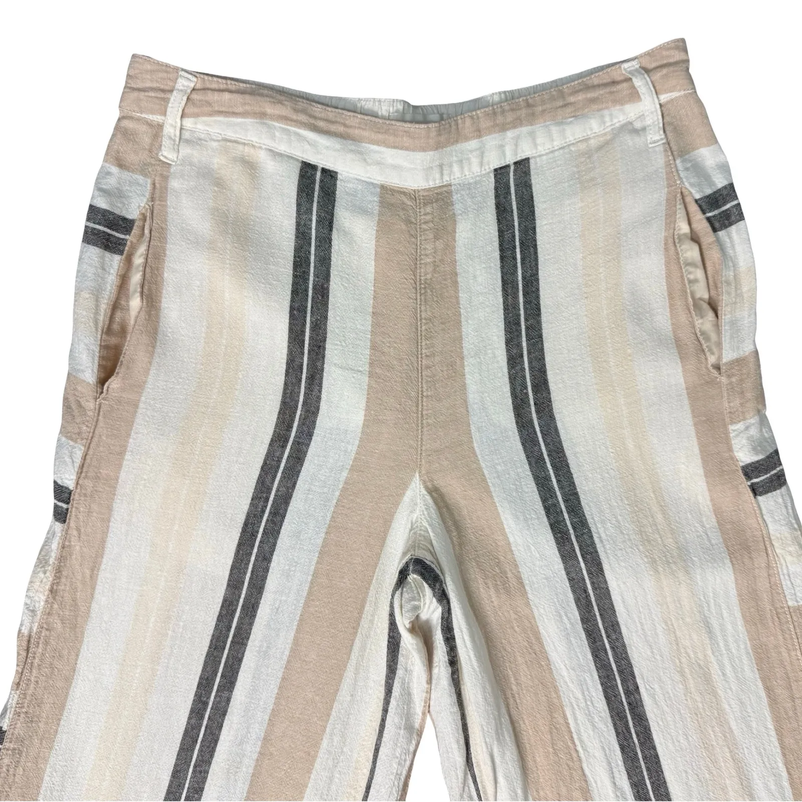 Anthropologie Beige Black White Neutral Stripe Linen Blend Wide Leg Pants size M - Image 12