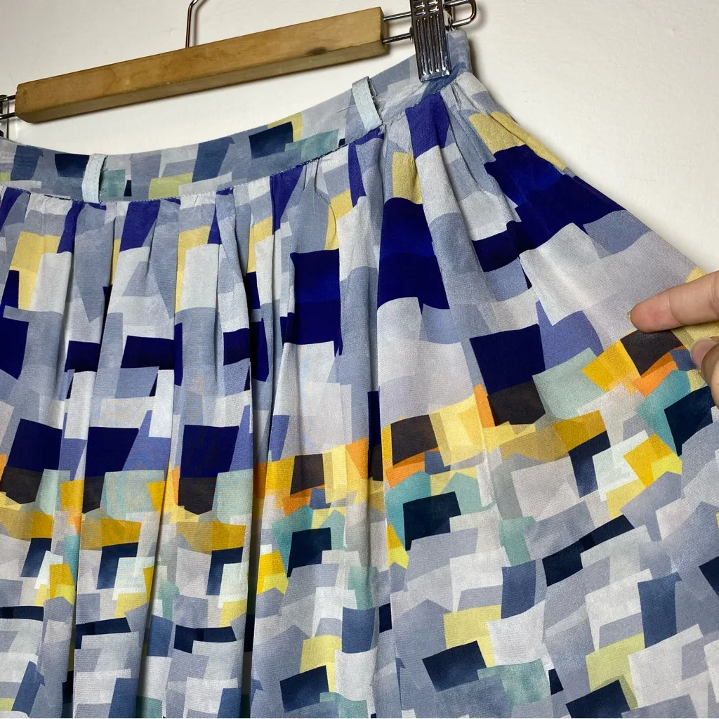 Cacharel Vintage Colorblock Geometric Print Pleated Silk Knee - Image 5