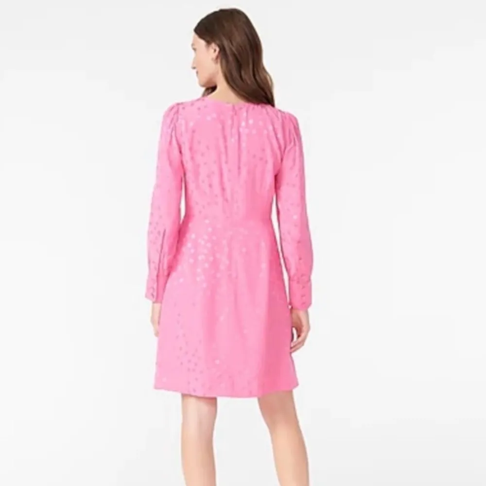 NWT J. Crew Barbie Pink Satin Printed Pleated Shoulder Mini  Shift Dress sz 0P - Image 2
